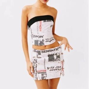 With Jean Newspaper Print Skirt